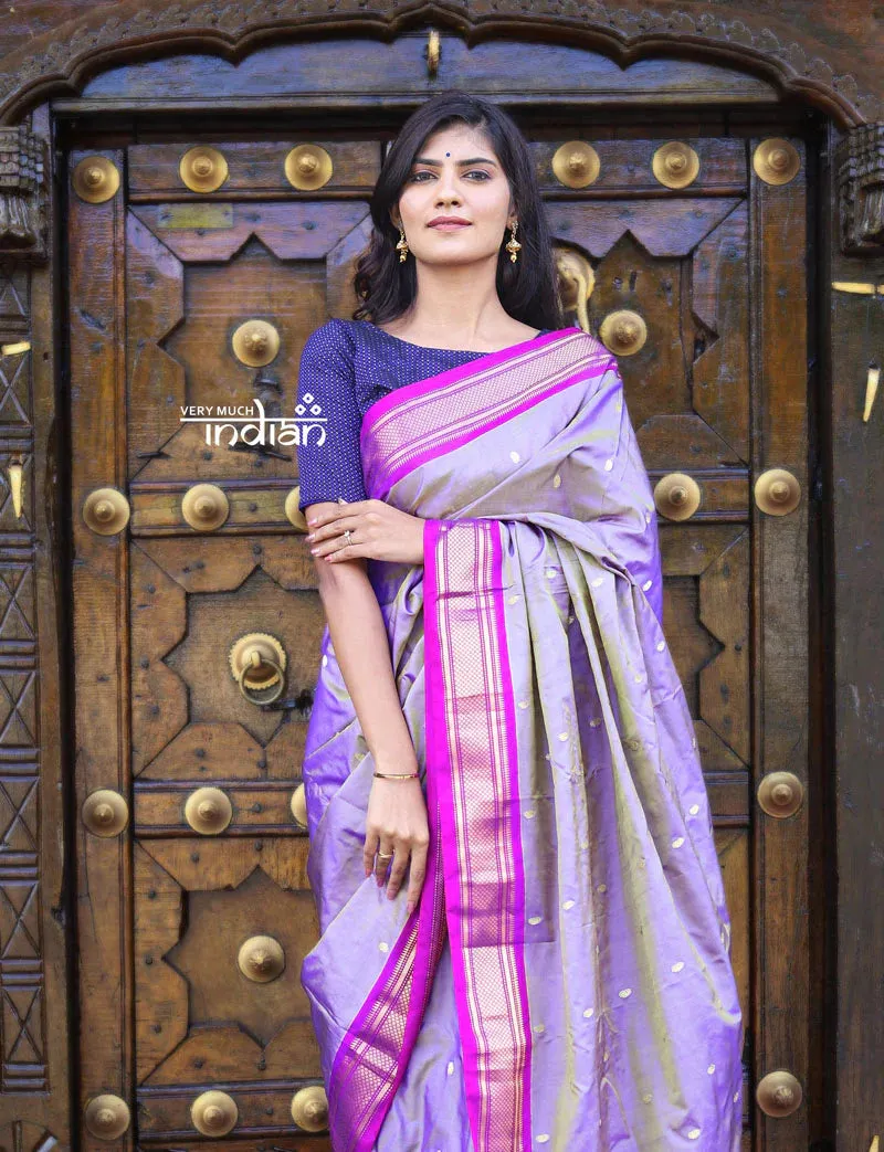 Utsaav ~ Traditional Pure Silk Handloom Paithani ~ Dual Tone Lavender with Purplish Pink Border