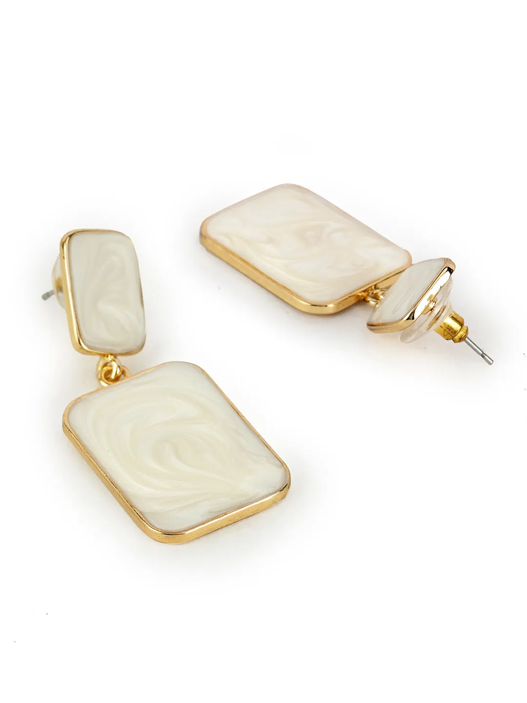 White Marble Gold Plated Drop Earring For Women (Lightweight)