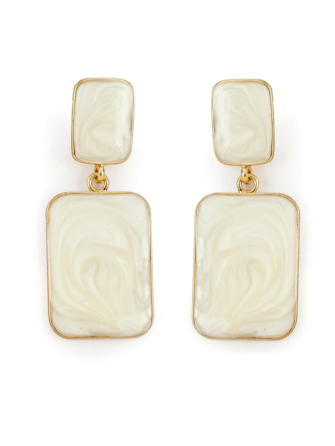 White Marble Gold Plated Drop Earring For Women (Lightweight)